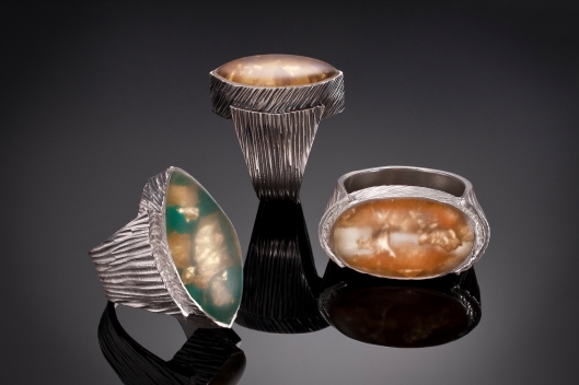 Metal clay and resin rings by Patrik Kusek
